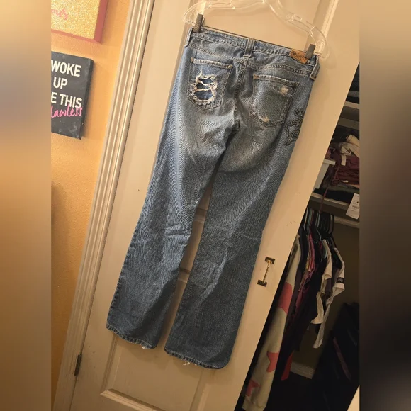 Y2k Hippie straight leg jeans low rise mid wash sz 25 - Picture 3 of 9